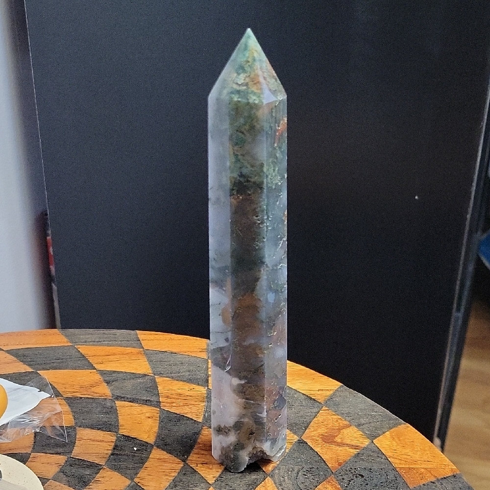 Moss Agate Crystal Tower